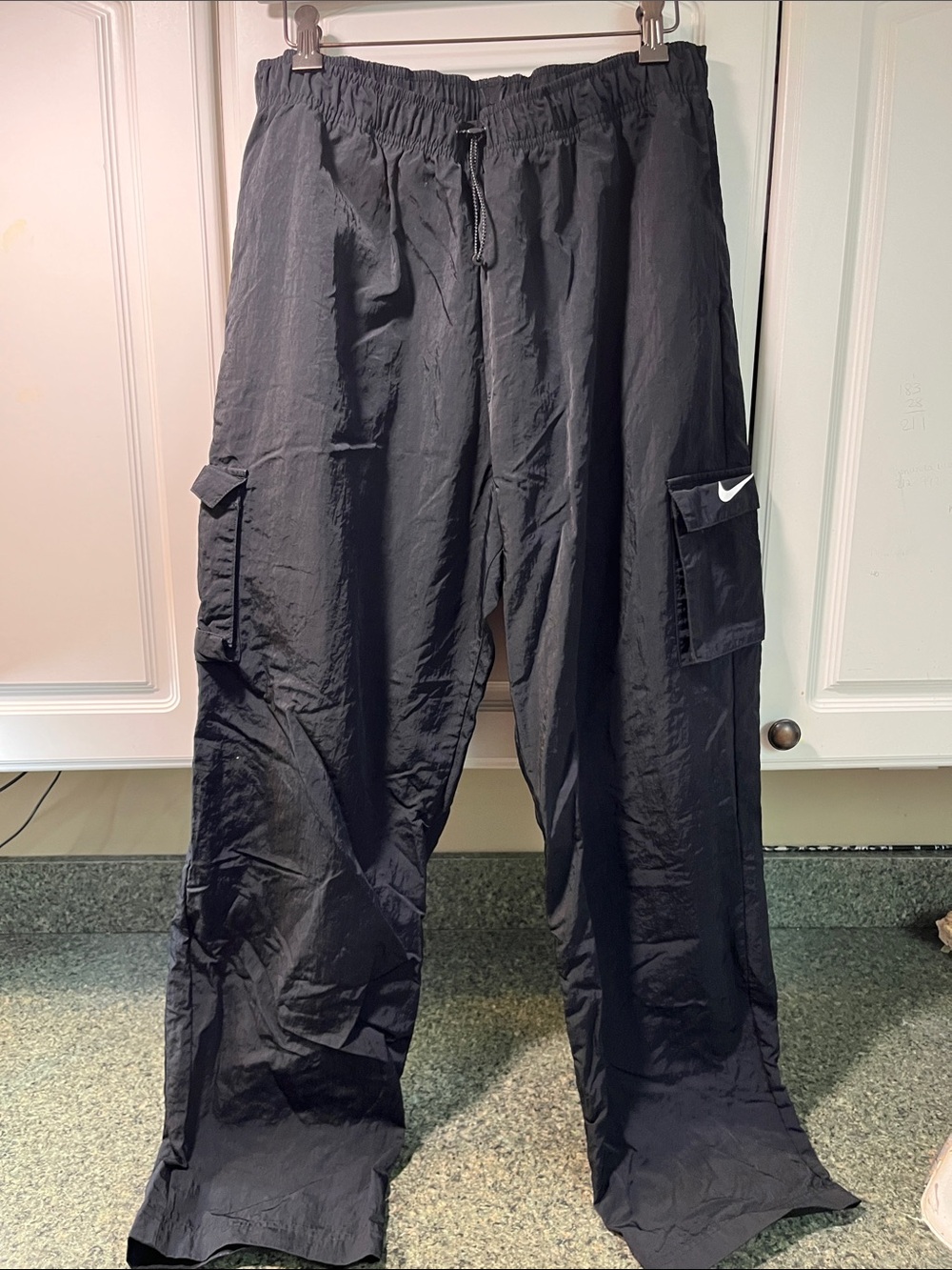 Nike Black Cargo Windbreaker Pants with Swoosh Pocket